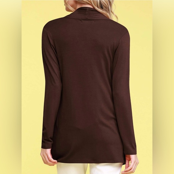 Draped Front Open Cardigan Casual Long Sleeve Lightweight Cardigan -brown - Picture 3 of 6